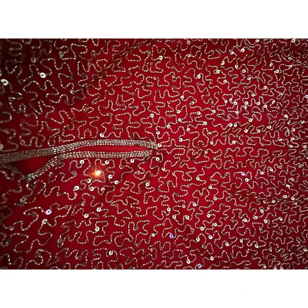 Lawrence Kazar Red 100% Silk Long Dress Size M all over sequin vintage - Picture 7 of 12